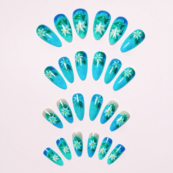 Creative Art Nails with Blooming Flower and Leaf Design Kalsten