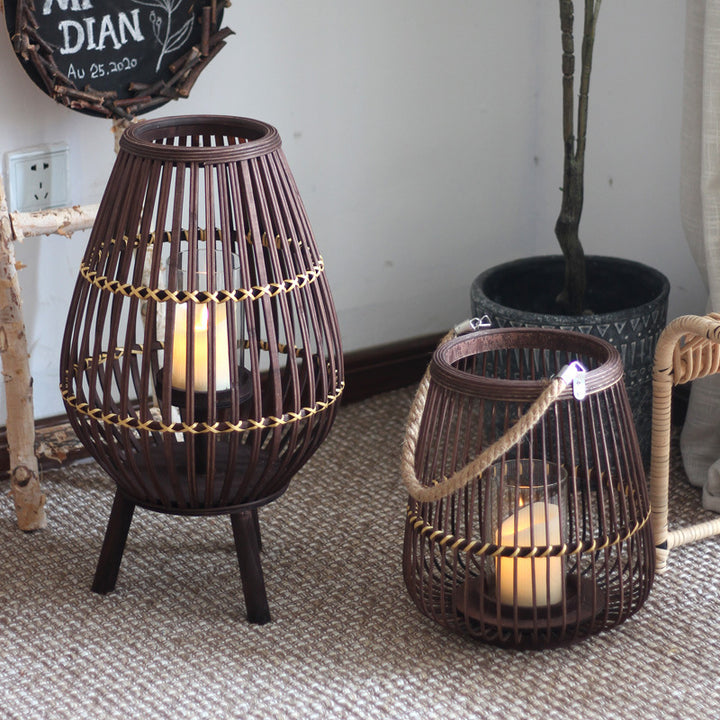 Stylish lantern made of rattan with wooden frame Kalsten