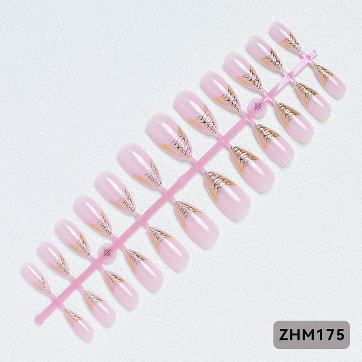 Elegant Press-On Nail Tips with Gold Detailing Kalsten