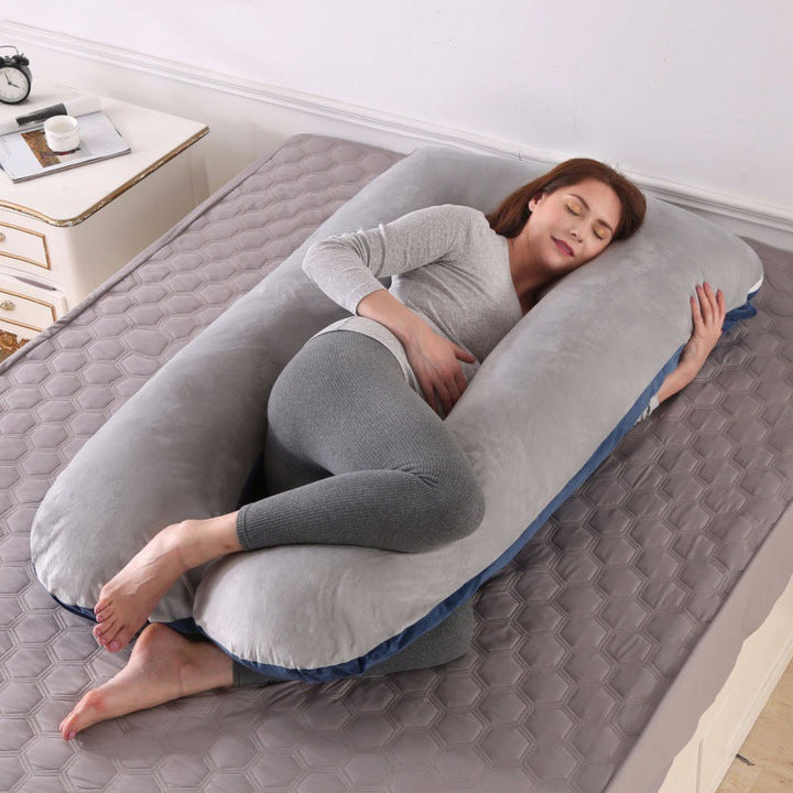 ergonomic U-shaped full-body maternity support pillow with removable washable velour cover and adjustable inner bolster Kalsten