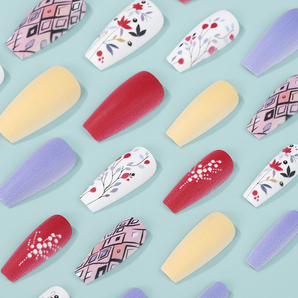 Artificial Nails Set with Floral and Geometric Patterns Kalsten