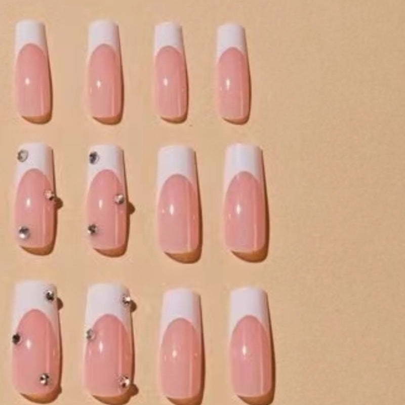 Elegant Glitter-Embellished French Tip Acrylic Nails Kalsten