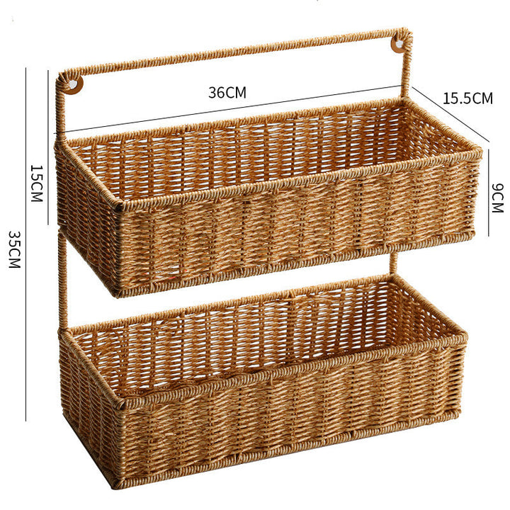 Double-Tier Woven Storage Basket with Handle Kalsten
