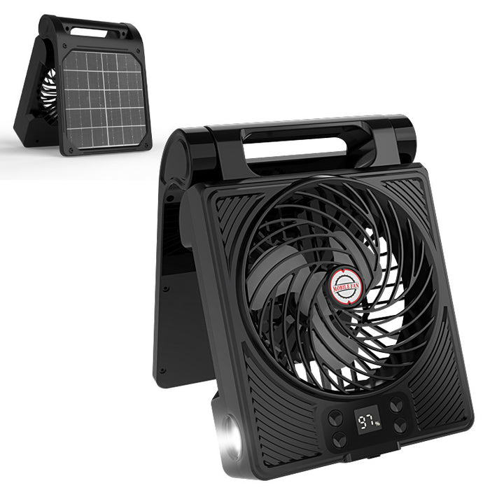 Unisex portable folding rechargeable battery fan with LED flashlight and solar charging function Kalsten