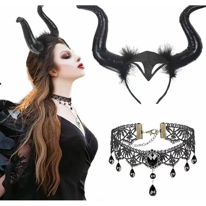 Elegant Devil Hairband and Choker Set