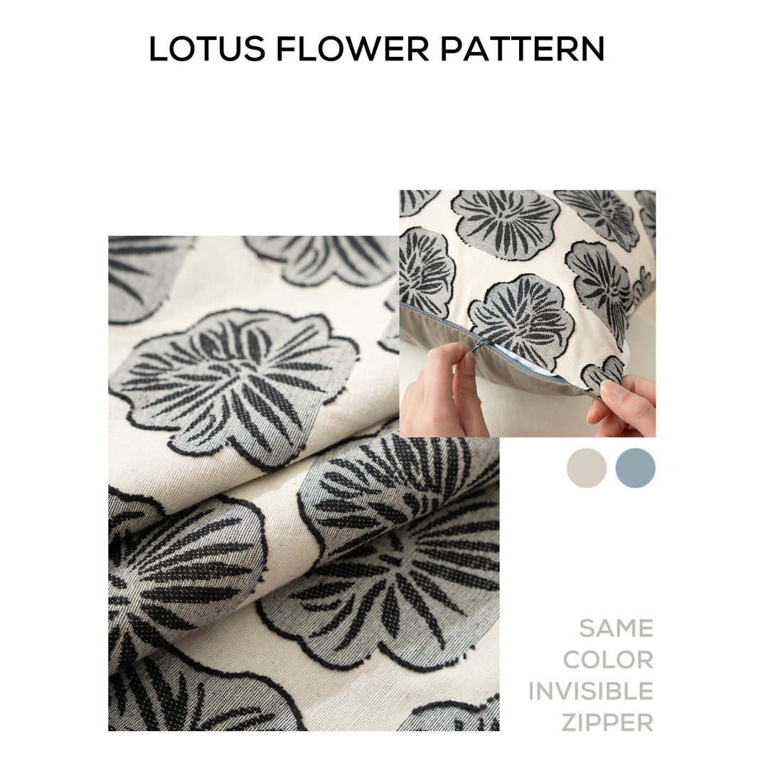 Double-sided linen decorative pillow with embroidered floral relief