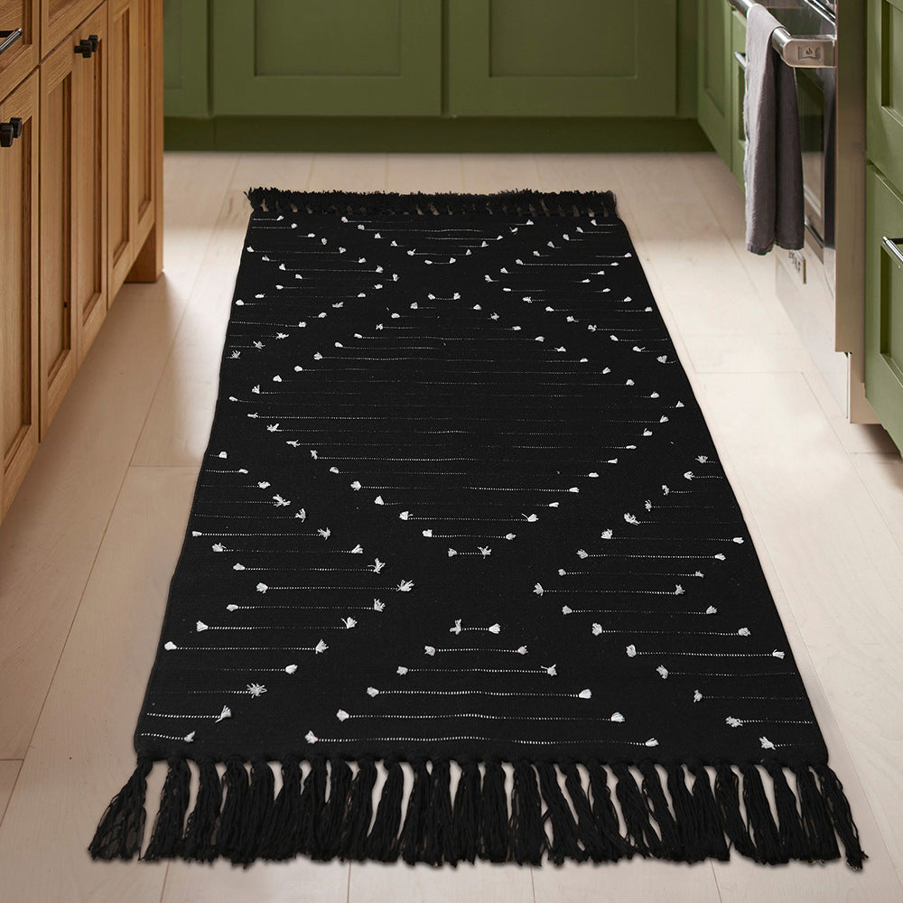 Woven cotton runner with diamond jacquard pattern and fringes Kalsten