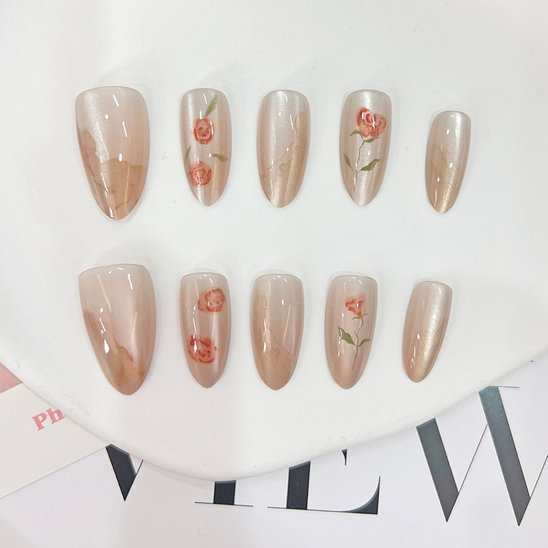 Artful acrylic nails in floral design Kalsten
