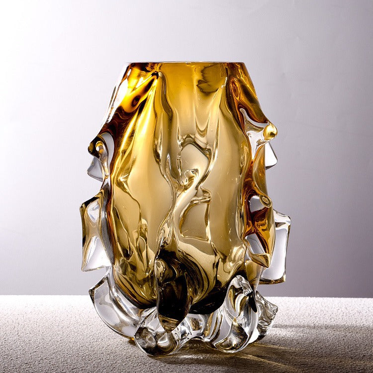 Handcrafted Sculptural Melted-Edge Thick-Glass Centrepiece Vase Kalsten