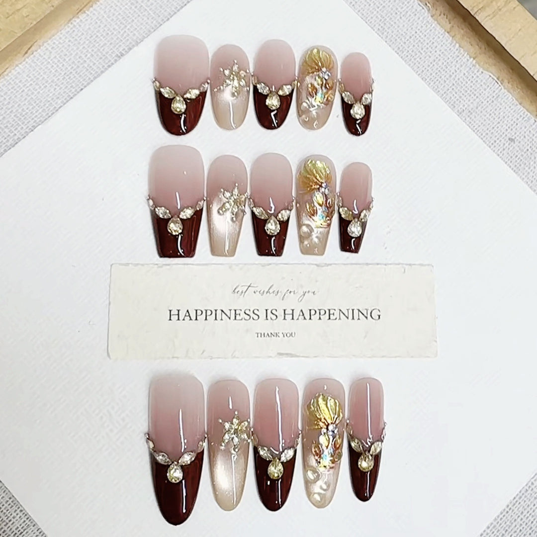 Elegant Press-On Nail Art Set with Decorative Gem Accents Kalsten