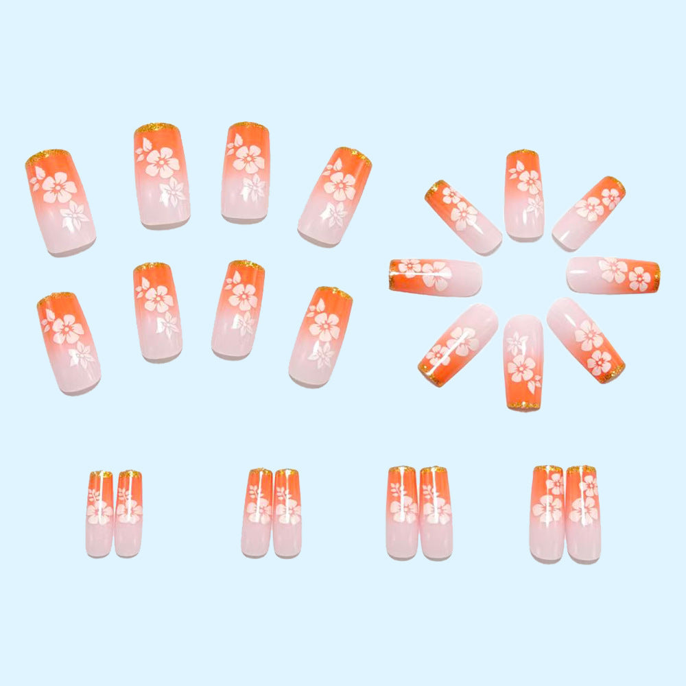 Artificial nails with tropical flower pattern and gradient Kalsten