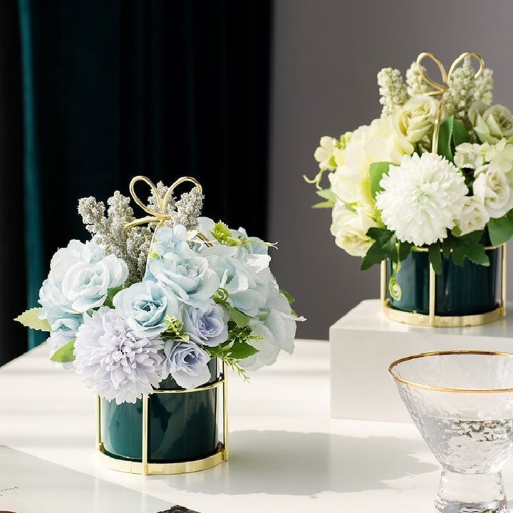 Elegant Floral Arrangement in Decorative Metal Planter