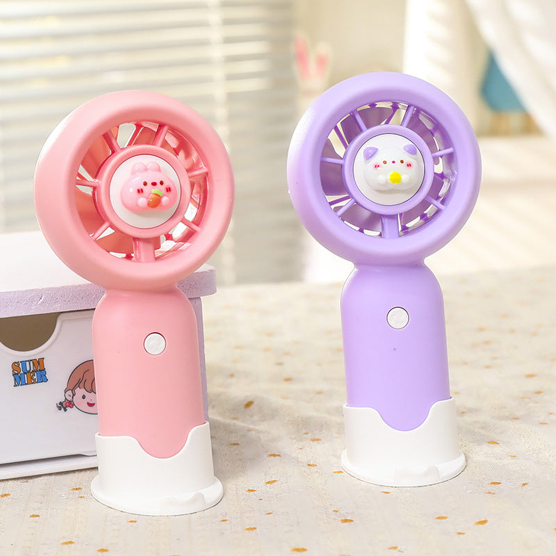 Unisex portable hand fan with cute bear figure rechargeable battery quiet motor and table stand Kalsten