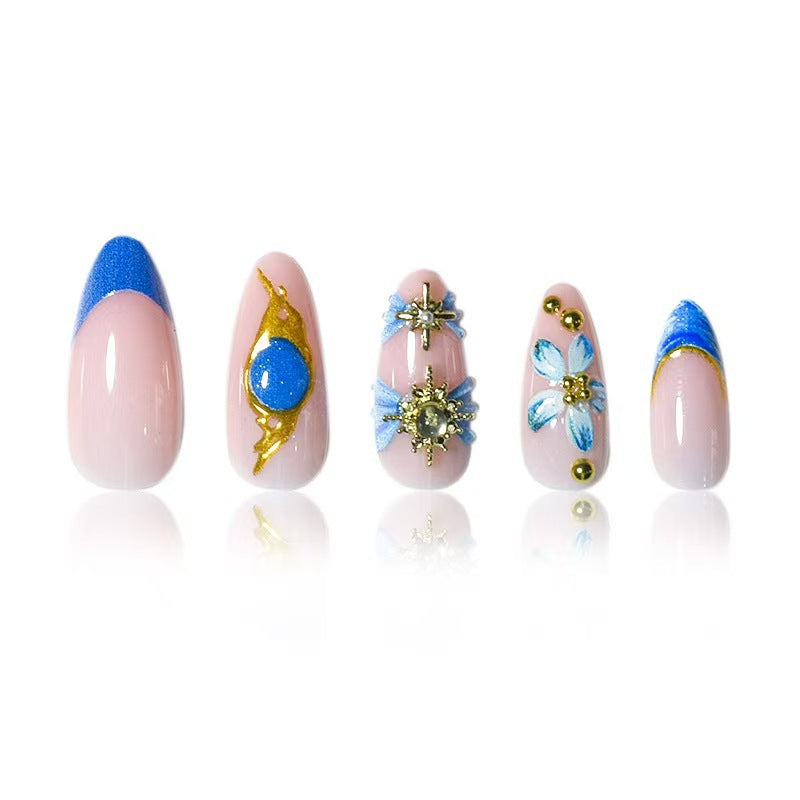 Artistic Gold and Floral Press-On Nail Set Kalsten