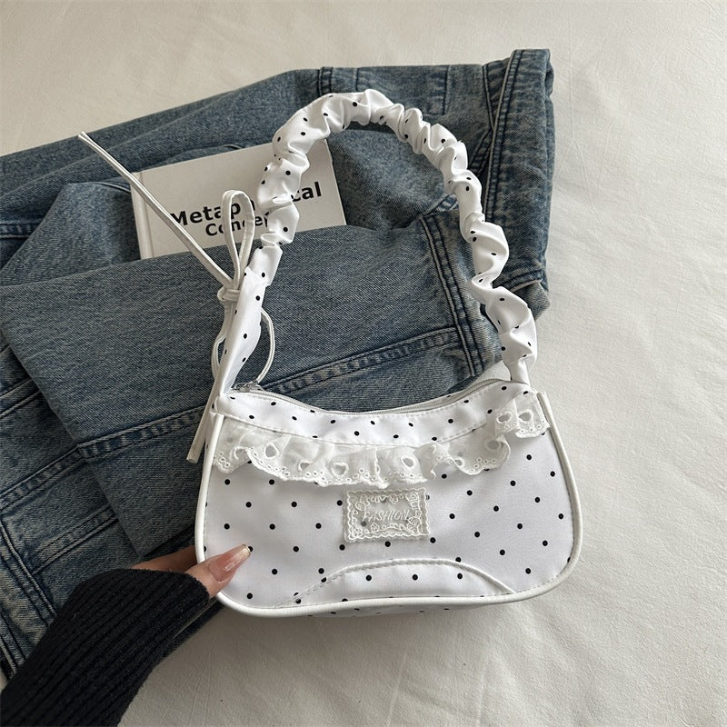 Polka Dot Ruffled Shoulder Handbag