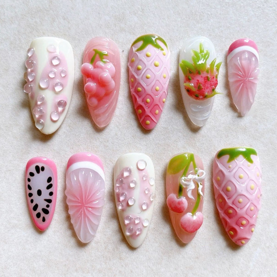 Fruit-Inspired Decorative Press-On Nail Art Set