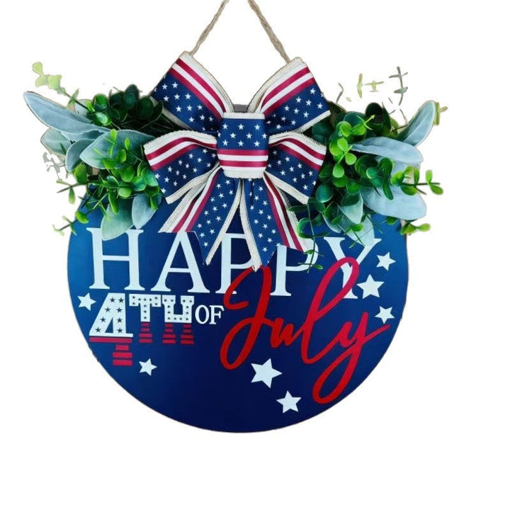 Unisex nan Patriotic Round Wooden Door Sign with Bow and Faux Greenery Kalsten