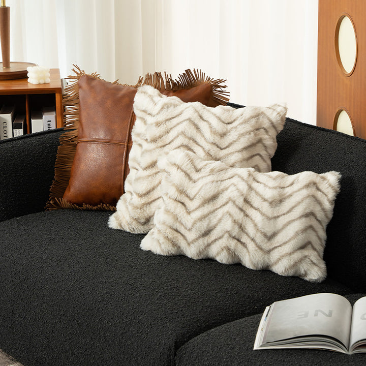 Rectangular faux fur decorative cushion with chevron relief and removable cover Kalsten