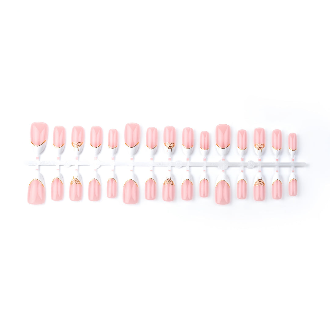 Elegant French Tip Press-On Nail Art Set with Gold Accents Kalsten
