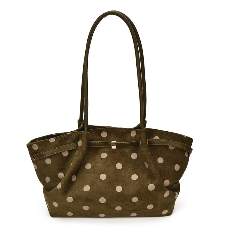 Polka Dot Suede Shoulder Tote