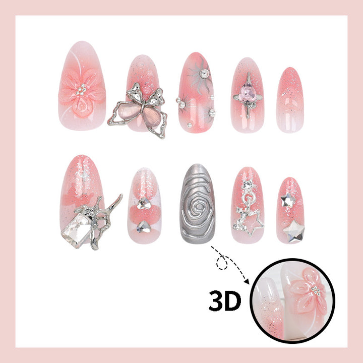 Acrylic nail set with sparkling 3D decorations and creative designs Kalsten