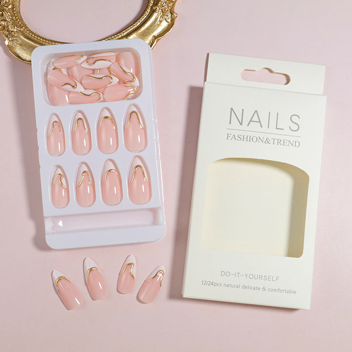 DIY Press-On Nail Set with Elegant Gold Accents Kalsten