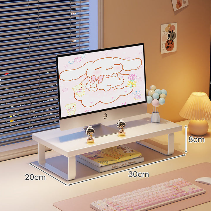 Elevated Monitor Riser Stand with Wood-Effect Top Metal Frame and Under-Shelf Storage