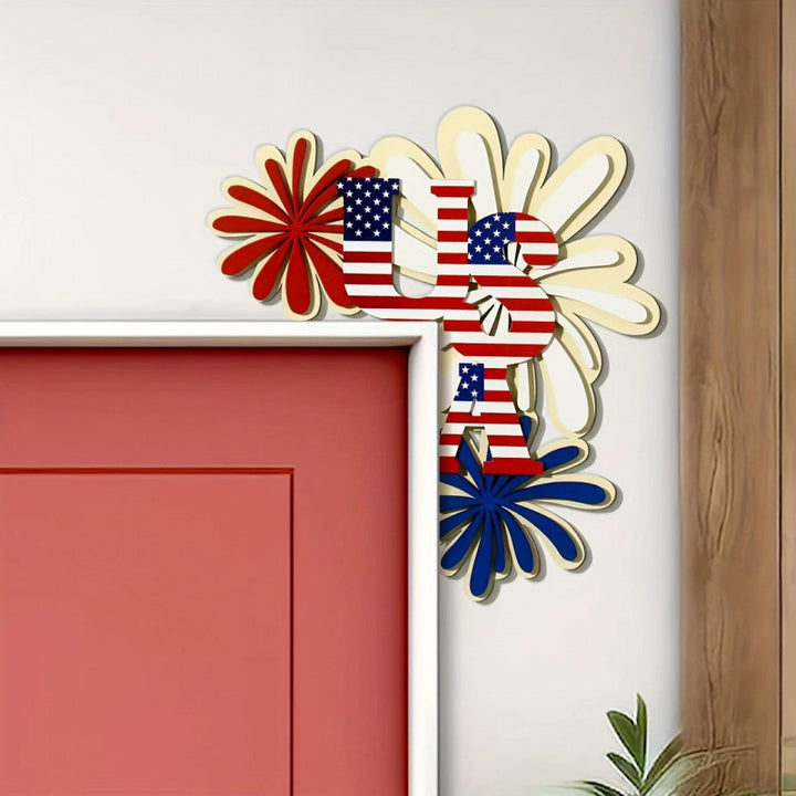 Unisex nan patriotic door and wall corner decoration made of wood with USA lettering Kalsten