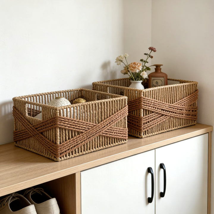 Handcrafted storage basket with decorative weave Kalsten