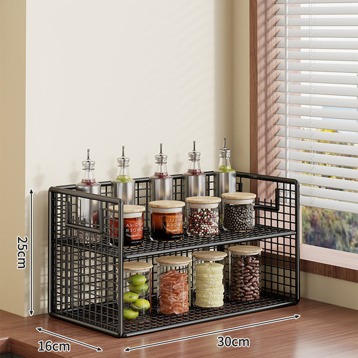 Compact Two-Tier Metal Grid Countertop Spice and Pantry Jar Organizer