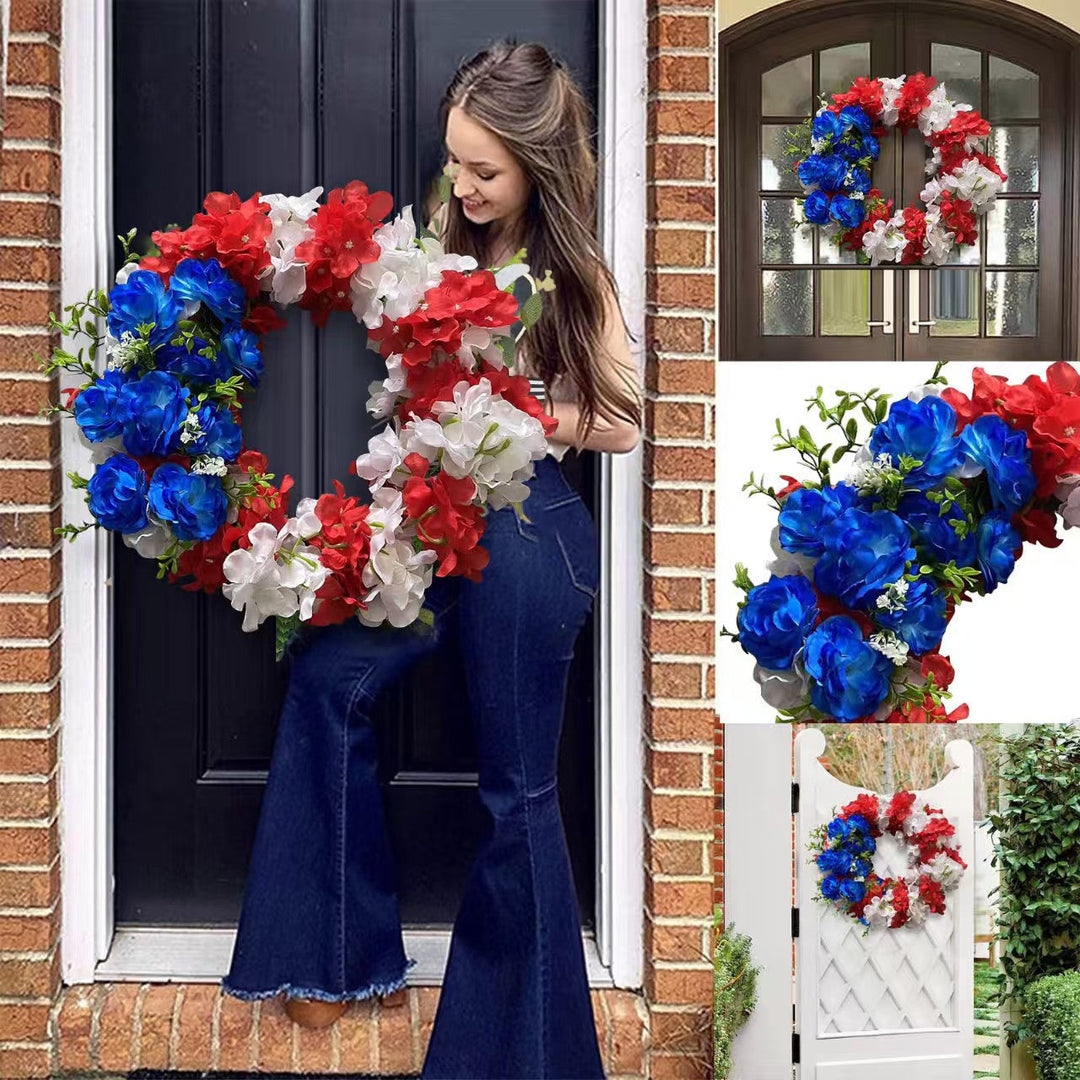 Unisex nan patriotic artificial floral door wreath with mixed peony and hydrangea clusters Kalsten
