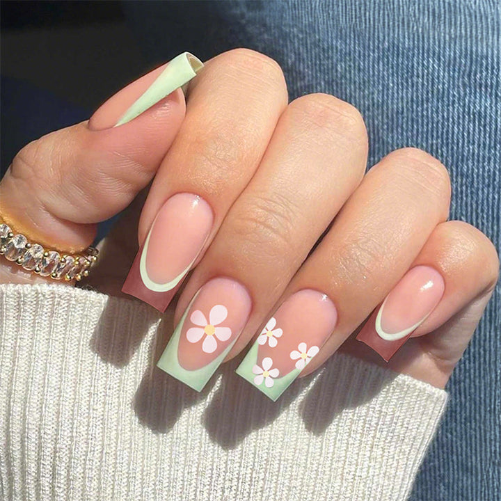 Decorative Floral Press-On Nail Art Set with 3D Flower Accents kalsten
