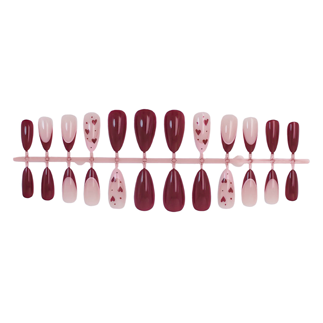 Acrylic nail set with romantic heart designs and elegant shine Kalsten