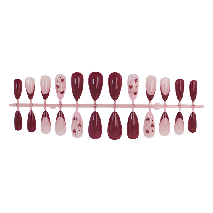 Acrylic nail set with romantic heart designs and elegant shine Kalsten