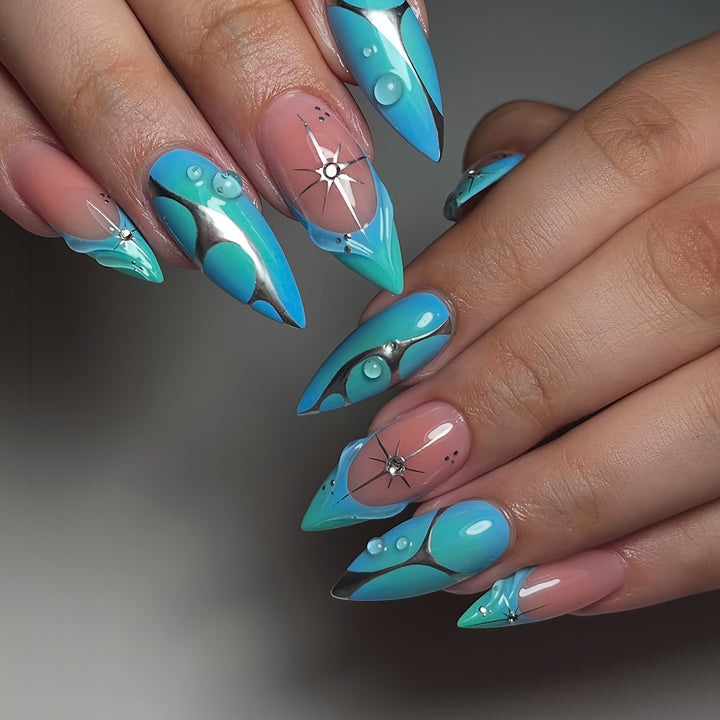 Artistic Stiletto Press-On Nail Extensions with Unique 3D Design Kalsten
