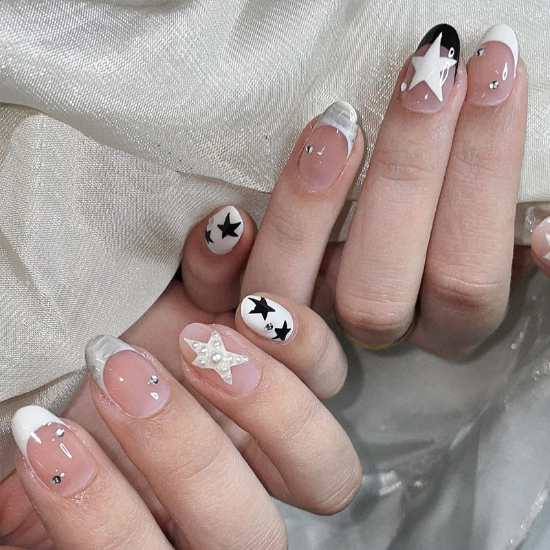 Artistic Press-On Nail Set with Star and Pearl Accents Kalsten