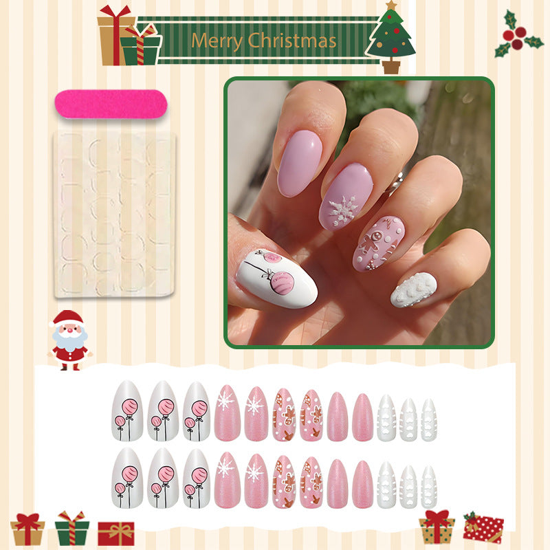 Acrylic nail set with festive Christmas designs and elegant embellishments Kalsten