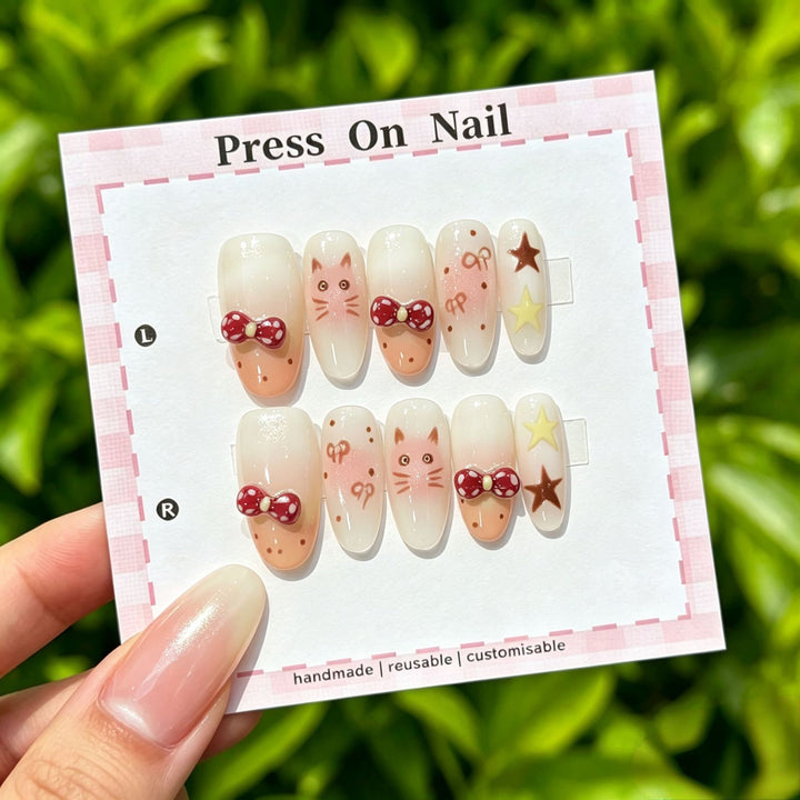Artistic Press-On Nail Set with Tropical and Floral Accents