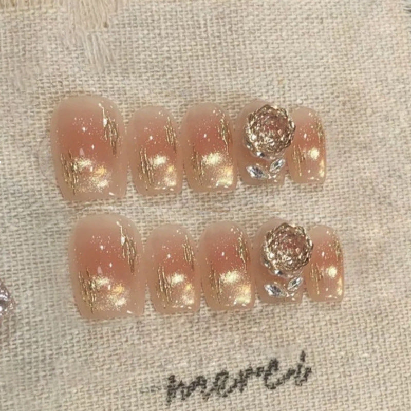 Glamorous Press-On Nail Art Set with Floral Accents