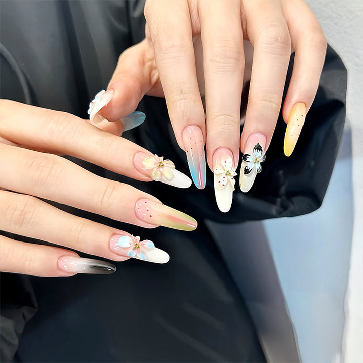 Artificial nail set with floral and glittering decorations Kalsten