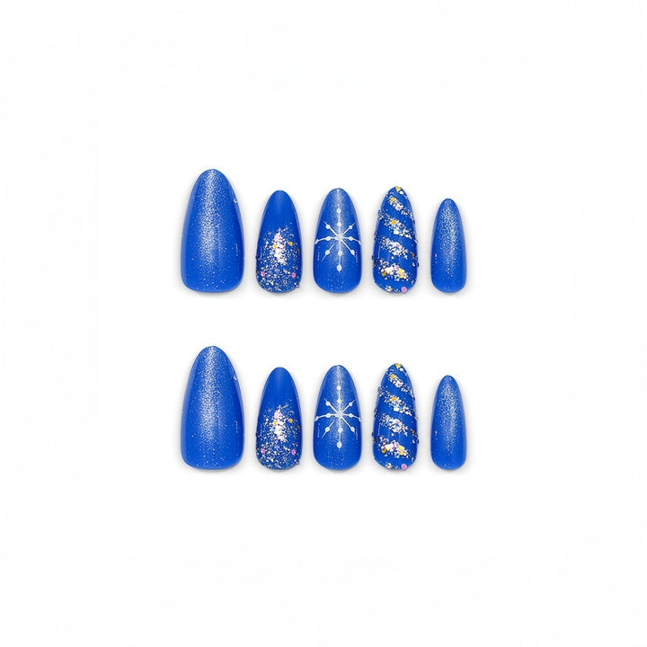 Glamorous artificial nails with glitter and pattern design Kalsten