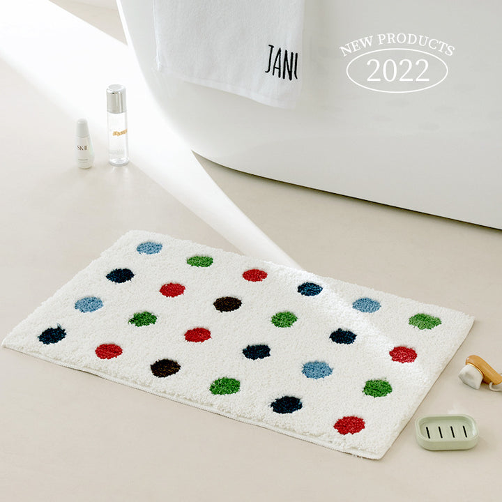 Soft bath mat with high pile, striped relief pattern and non-slip backing