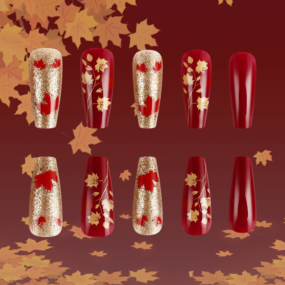 Artistic Fall-Themed Press-On Nail Art Kalsten