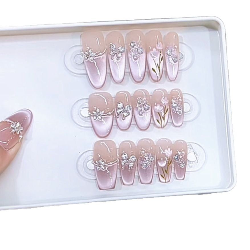 Stylish Floral-Embellished Press-On Nail Set Kalsten
