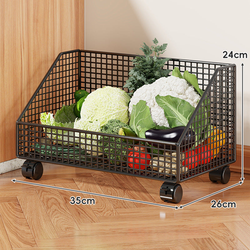 Rolling Mesh Kitchen Storage Cart with Wooden Handles