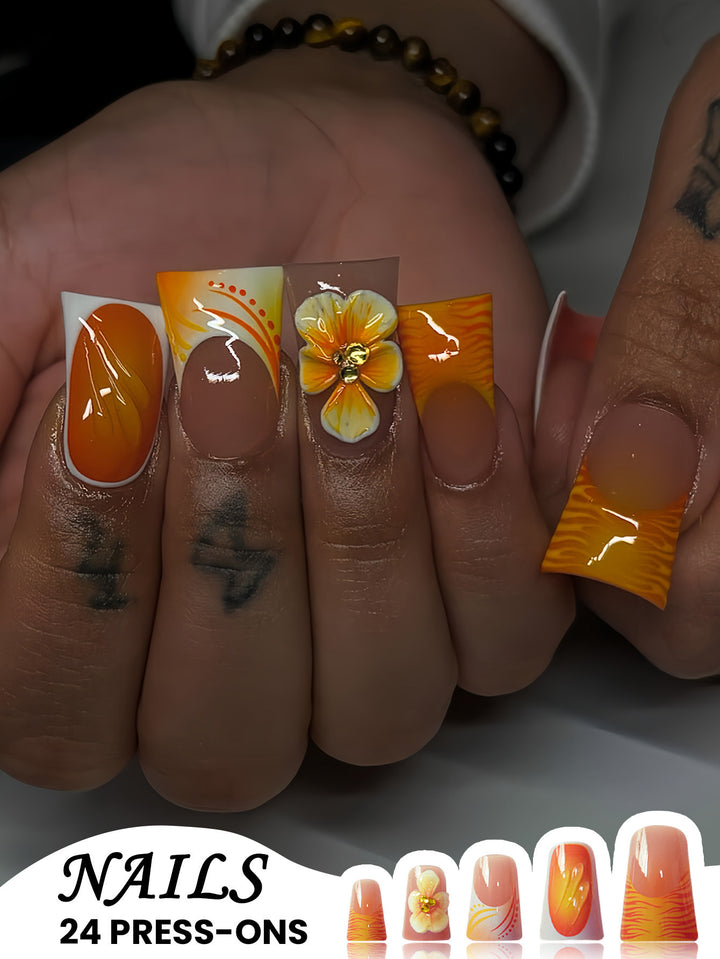 Floral Decorated Press-On Nails Kalsten