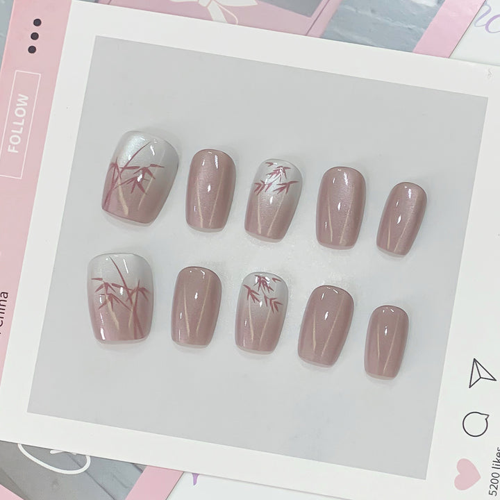 Artistic Press-On Nails with Bamboo Design Kalsten