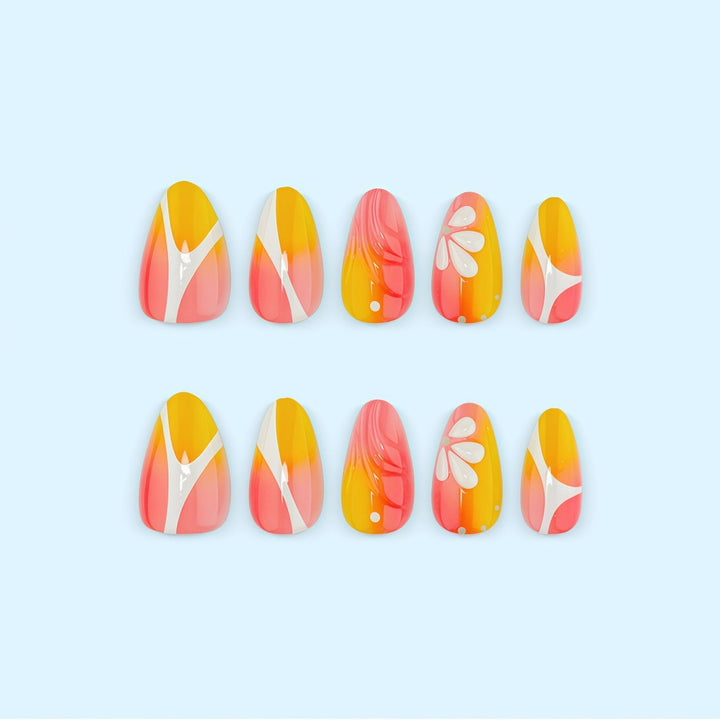 Artificial nails with floral design and elegant color gradients Kalsten