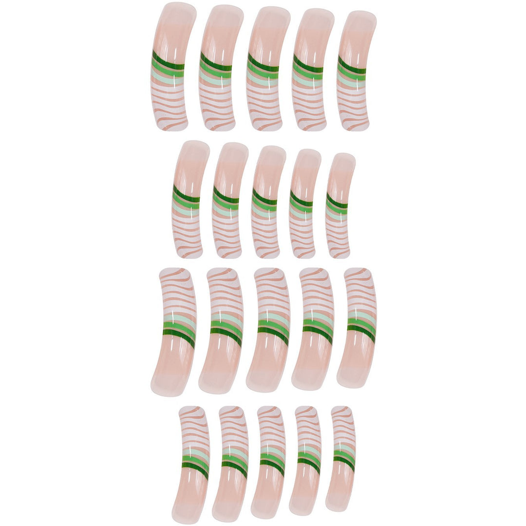 Artistic Long Press-On Nail Set with Unique Striped Design Kalsten