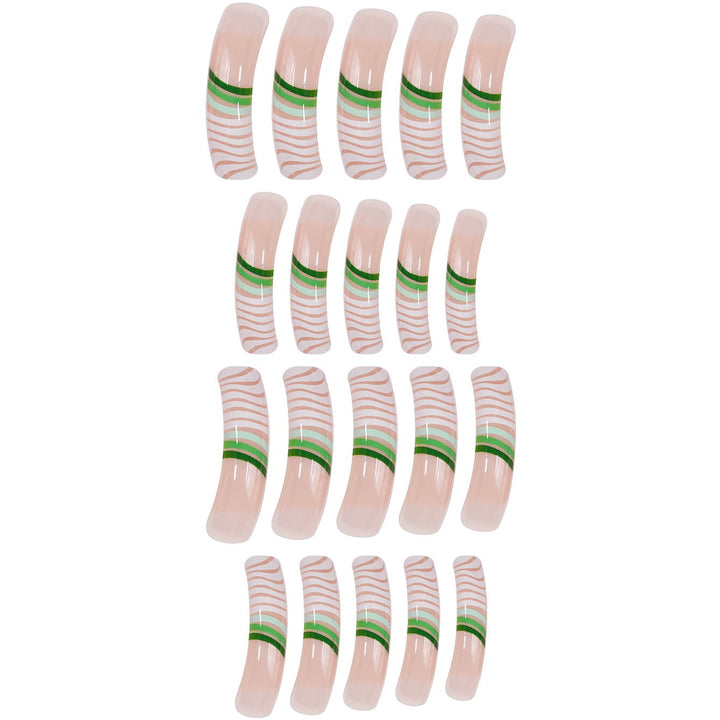 Artistic Long Press-On Nail Set with Unique Striped Design Kalsten
